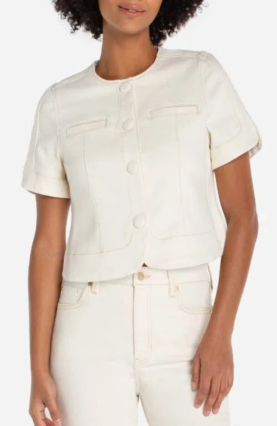 Liverpool Los Angeles Collarless Short Sleeve Cropped Jacket In Neutral