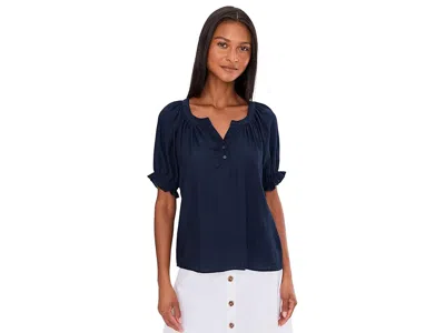 Liverpool Los Angeles Short Sleeve Half Placket Woven Blouse In Blue