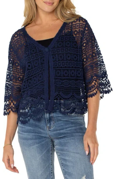 Liverpool Los Angeles Short Sleeve Lace Cardigan In Navy