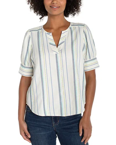 Liverpool Los Angeles Short Sleeve Popover Woven Top In White