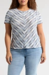 Liverpool Los Angeles Liverpool Plus Size Ikat-print Mitered Knit Short-sleeve Top In Indigo Ikat Str