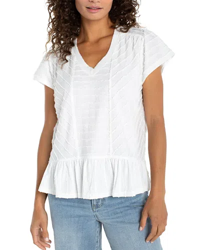 Liverpool Los Angeles Short Sleeve V Neck Knit Top In White