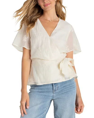 Liverpool Los Angeles Short Sleeve Wrap Front Woven Top With Tie In Neutral