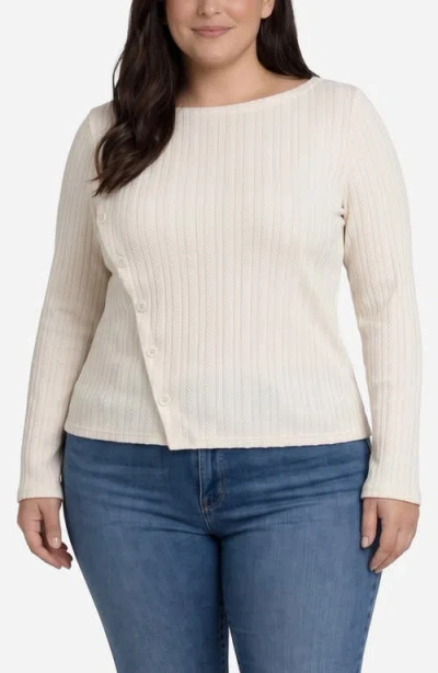 Liverpool Los Angeles Side Button Boat Neck Knit Top In Brown