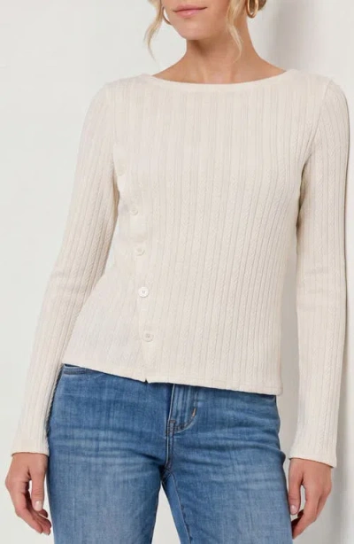 Liverpool Los Angeles Boat Neck Jacquard Rib Knit Sweater In White