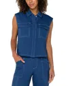 Liverpool Los Angeles Linen Blend Sleeveless Cargo Button-up Shirt In Goddess Blue