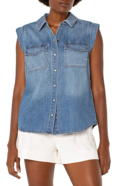 Liverpool Los Angeles Sleeveless Denim Shirt In Polo