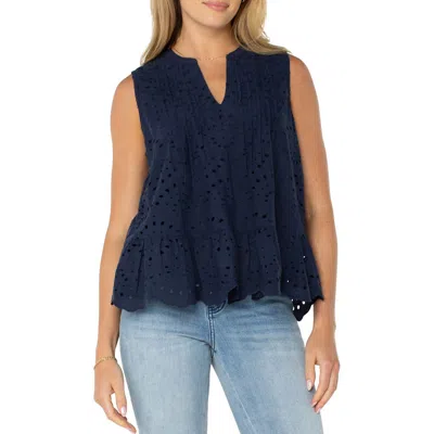 Liverpool Los Angeles Eyelet Pintuck Front Top In Navy