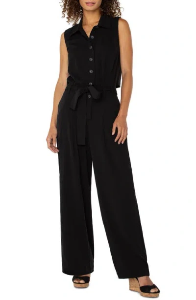 Liverpool Los Angeles Sleeveless Wide Leg Jumpsuit In Black