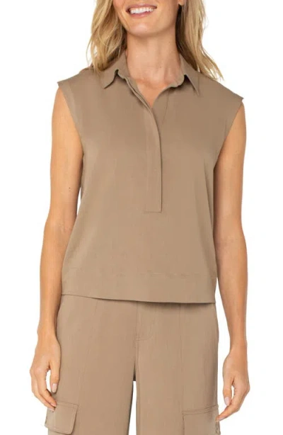 Liverpool Los Angeles Sleeveless Woven Popover Top In Brown