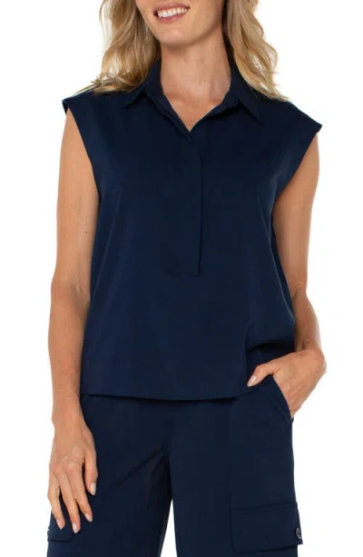Liverpool Los Angeles Sleeveless Woven Popover Top In Blue