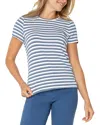 Liverpool Los Angeles Slim Fit Crewneck Knit Tee In White Indigo Stripes