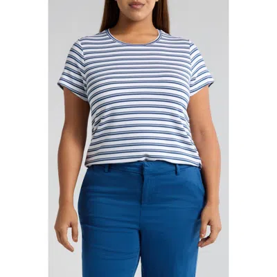 Liverpool Los Angeles Slim Fit Crewneck T-shirt In White Indigo Stripe