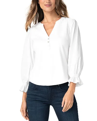 Liverpool Los Angeles Split Neck Blouson Sleeve Top In White