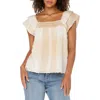 Liverpool Los Angeles Petite Cotton Frayed Square-neck Top In Neutral