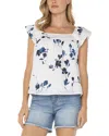 Liverpool Los Angeles Floral Flutter Sleeve Top In Indigo Rose