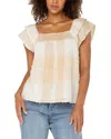 Liverpool Los Angeles Petite Cotton Frayed Square-neck Top In Neutral