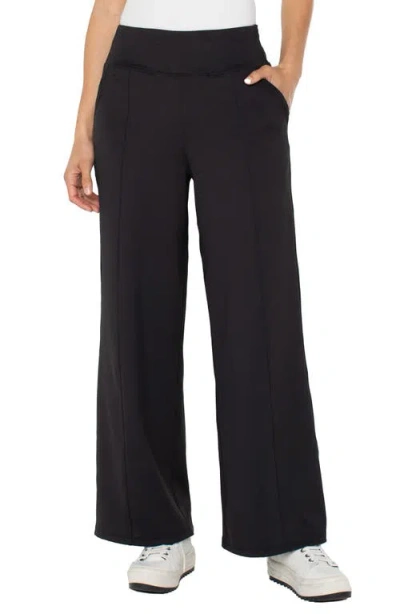 Liverpool Los Angeles Stretch Nylon Crop Wide Leg Pants In Black