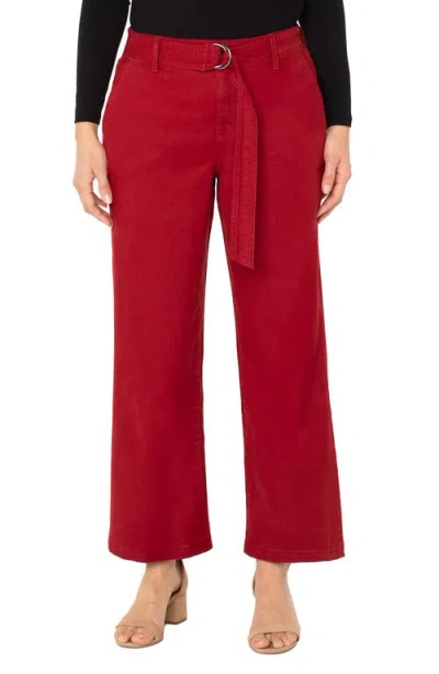 Liverpool Los Angeles Stride Belted High Waist Ankle Wide Leg Twill Pants In Red