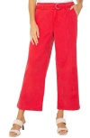 Liverpool Los Angeles Stride Belted High Waist Crop Wide Leg Twill Pants In Geranium