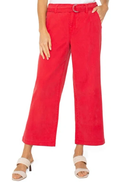 Liverpool Los Angeles Stride Belted High Waist Crop Wide Leg Twill Pants In Geranium