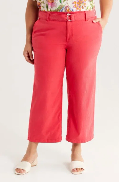 Liverpool Los Angeles Stride Belted High Waist Crop Wide Leg Twill Pants In Geranium