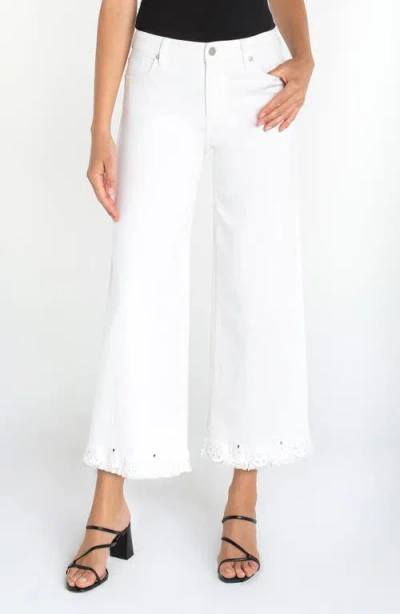 Liverpool Los Angeles Stride Embroidered Crop Wide Leg Jeans In White