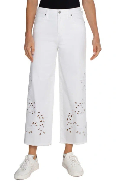 Liverpool Los Angeles Stride Eyelet High Waist Crop Wide Leg Jeans In White Floral