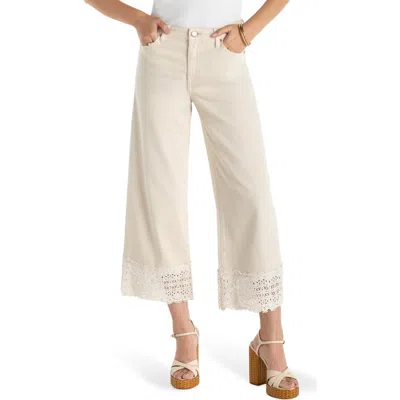 Liverpool Los Angeles Mid-rise Stride Wide Leg Pant With Lace Trim 27 Inseam In Neutral