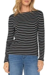 Liverpool Los Angeles Stripe Boat Neck Long Sleeve Top In Black