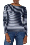 Liverpool Los Angeles Stripe Boat Neck Long Sleeve Top In Dark Navy White Stripe
