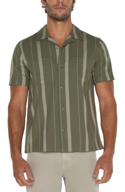 Liverpool Los Angeles Stripe Camp Shirt In Olive Ivory