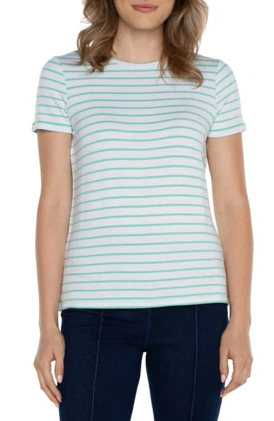 Liverpool Los Angeles Stripe French Terry T-shirt In White/ Mint Stripe