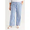 Liverpool Los Angeles Stripe Linen Blend Drawstring Wide Leg Pants In White Blue Milti Stripe