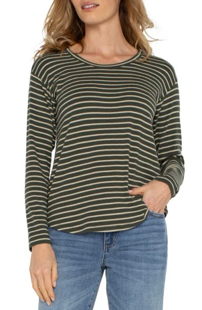 Liverpool Los Angeles Stripe Long Sleeve Knit Top In Moss Grn Stripe