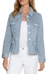 Liverpool Los Angeles Stripe Peplum Trucker Jacket In Chambray Stripe