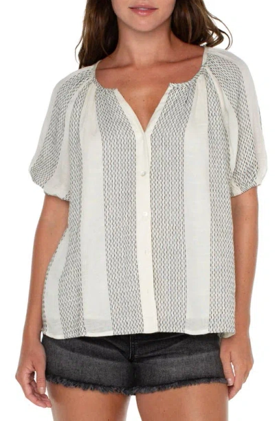 Liverpool Los Angeles Stripe Puff Sleeve Button-up Top In Vintage Stripe