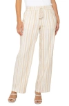 Liverpool Los Angeles Stripe Pull-on Wide Leg Linen Blend Pants In Neutral