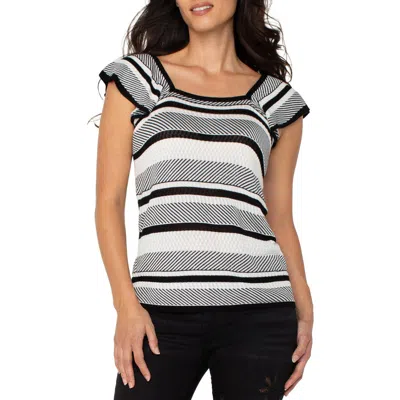 Liverpool Los Angeles Stripe Ruffle Sleeve Sweater In Black,white Stripe