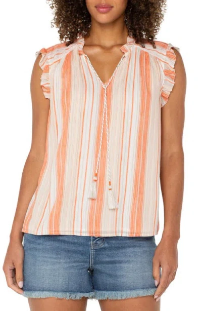 Liverpool Los Angeles Stripe Ruffle Sleeveless Top In Ornge Tn Stripe