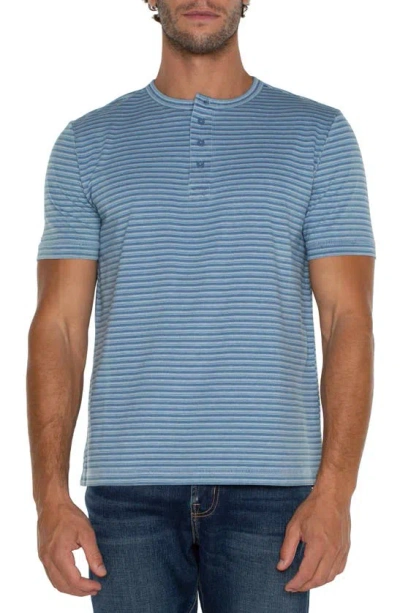 Liverpool Los Angeles Striped Short Sleeve Henley In Blue/white