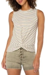 Liverpool Los Angeles Womens Striped Cotton Crewneck Twist Front Sleeveless Top Pxs Xl In Neutral