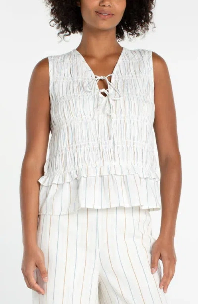 Liverpool Los Angeles Stripe Smocked Tie Sleeveless Cotton Tank In White