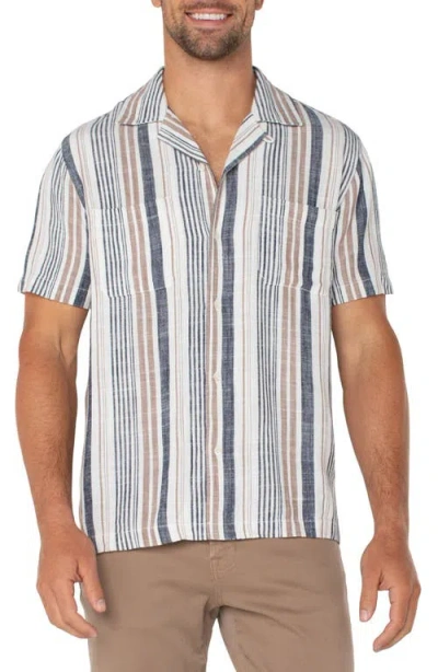 Liverpool Los Angeles Stripe Stretch Cotton Camp Shirt In Taupe Multi