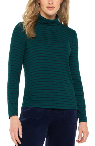 Liverpool Los Angeles Stripe Turtleneck Rib Top In Green