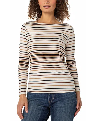 Liverpool Los Angeles Stripe Rib Boat Neck Long Sleeve Top In Neutral