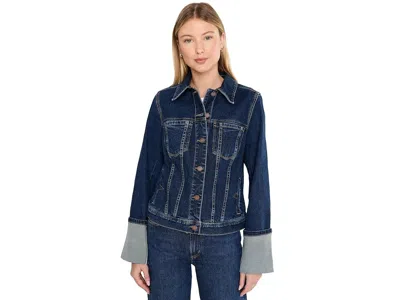Liverpool Los Angeles Tall Cuffed Selvedge Trucker Jacket Women's Jacket Cosmic Dust: Xs In Blue