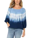 Liverpool Los Angeles Three Quarter Sleeve Boat Neck Top In Black/ White Tye Dye