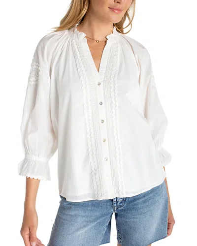 Liverpool Los Angeles Three Quarter Sleeve Button Front Woven Top With Embroidery In Green