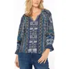 Liverpool Los Angeles Three Quarter Sleeve Shibori Print Shirt In Blue